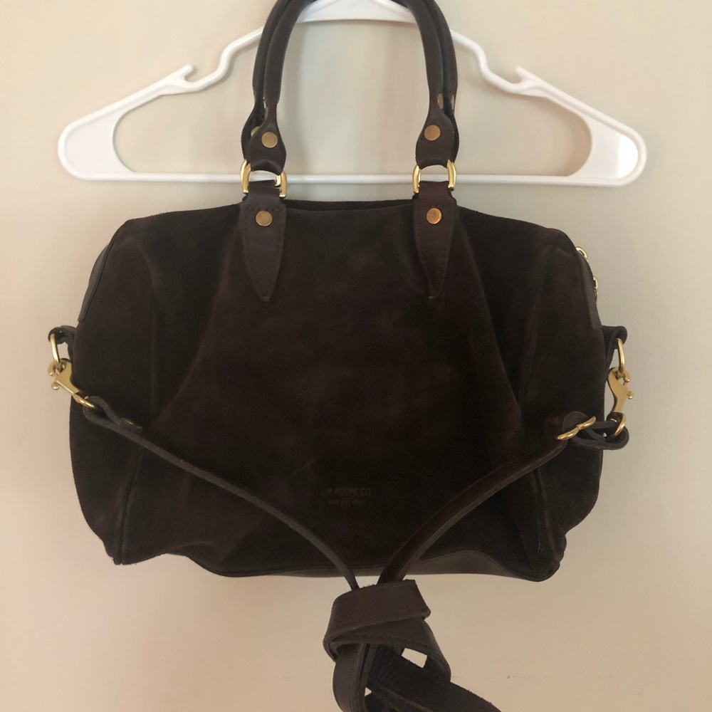 J.W. Hulme Emerson satchel in dark brown suede.